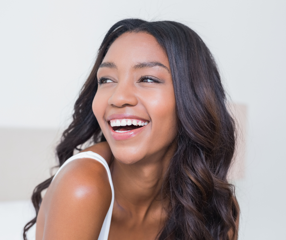 Woman smiling, teeth whitening, sweet tooth smiles
